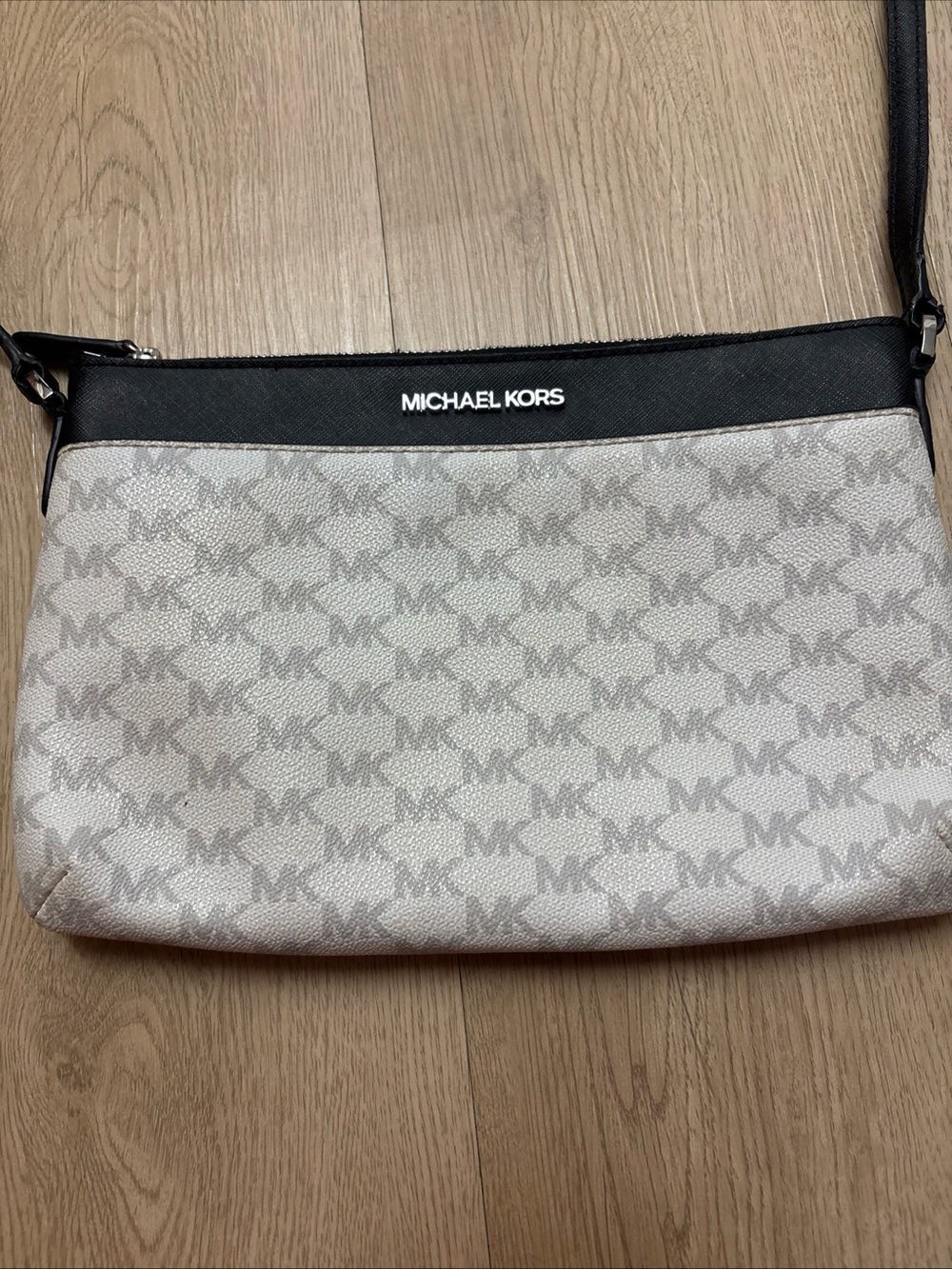 Michael Kors Monogram Crossbody Bag in Black and Beige